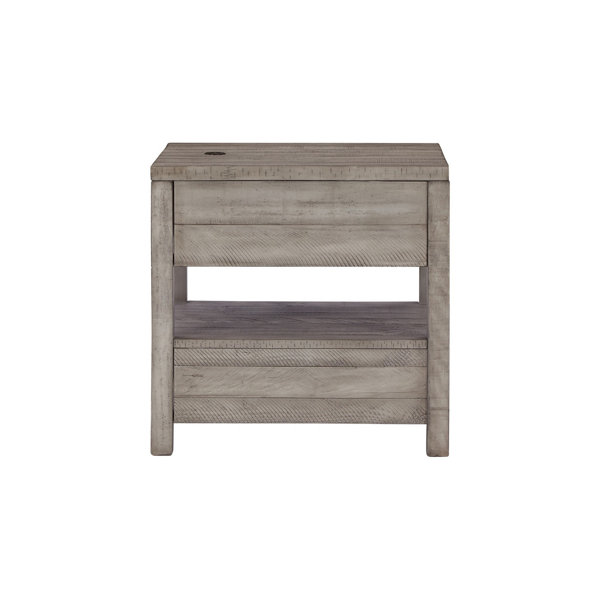 Loon Peak® 24 Inch Side End Table, Distressed Gray Wood, Pinewood